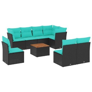 vidaXL 9 Piece Patio Sofa Set with Cushions Gray Poly Rattan - Black and Blue - 1 of 4