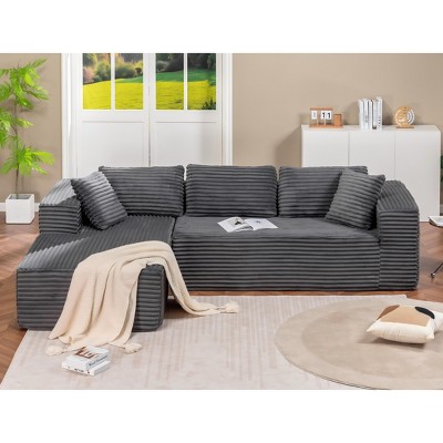 COMHOMA Boneless Couch, Compressed Sofa, Corduroy L-Shaped Sofa, No Assembly