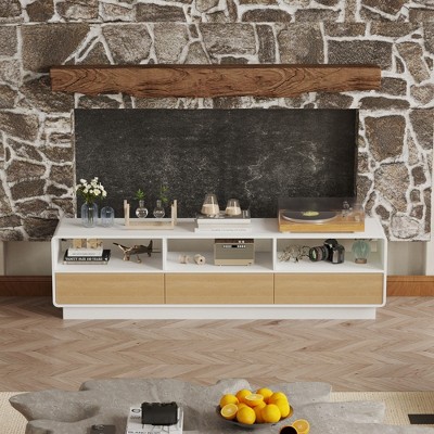 Famapy White TV Cabinet Open Shelf 3 Drawer