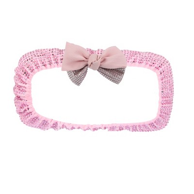 Unique Bargains Bling Faux Crystal Bow Knot Car Inner Rear View Mirror Cover Pink 8.07"x1.57" 1 Pc