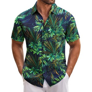 COOFANDY Mens Hawaiian Tropical Short Sleeve Casual Button Down Floral Summer Beach Shirts with Pocket - 1 of 4
