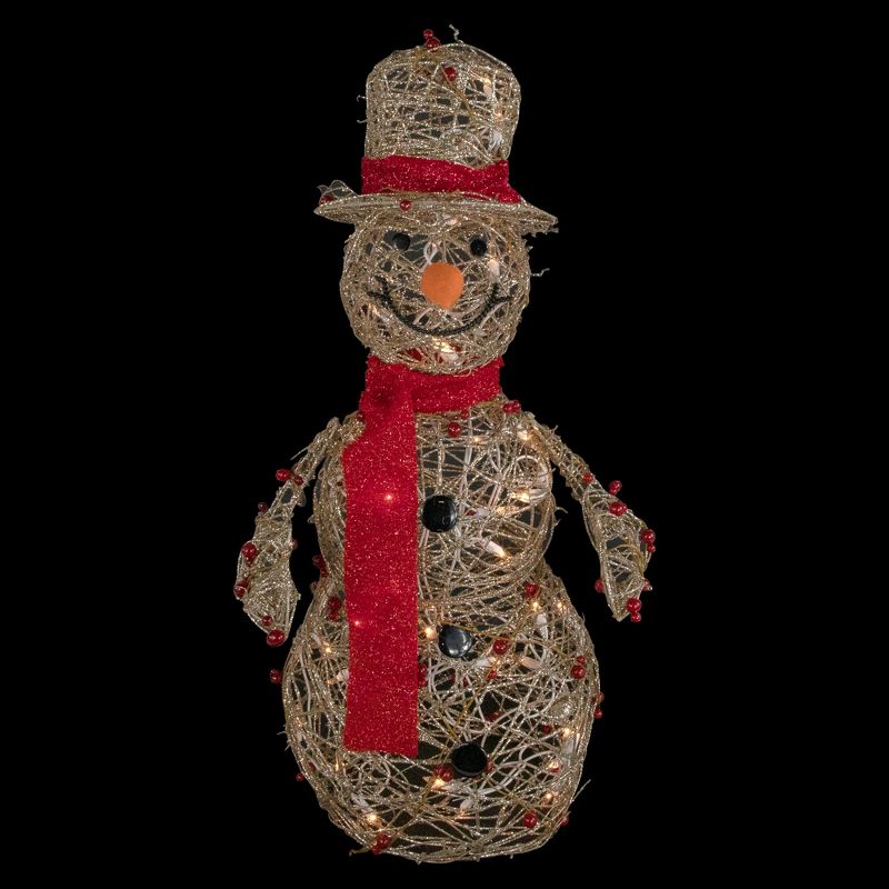 Northlight 28" Pre-Lit Champagne Gold and Red Glittered Snowman Outdoor Christmas Yard Decor, 3 of 7