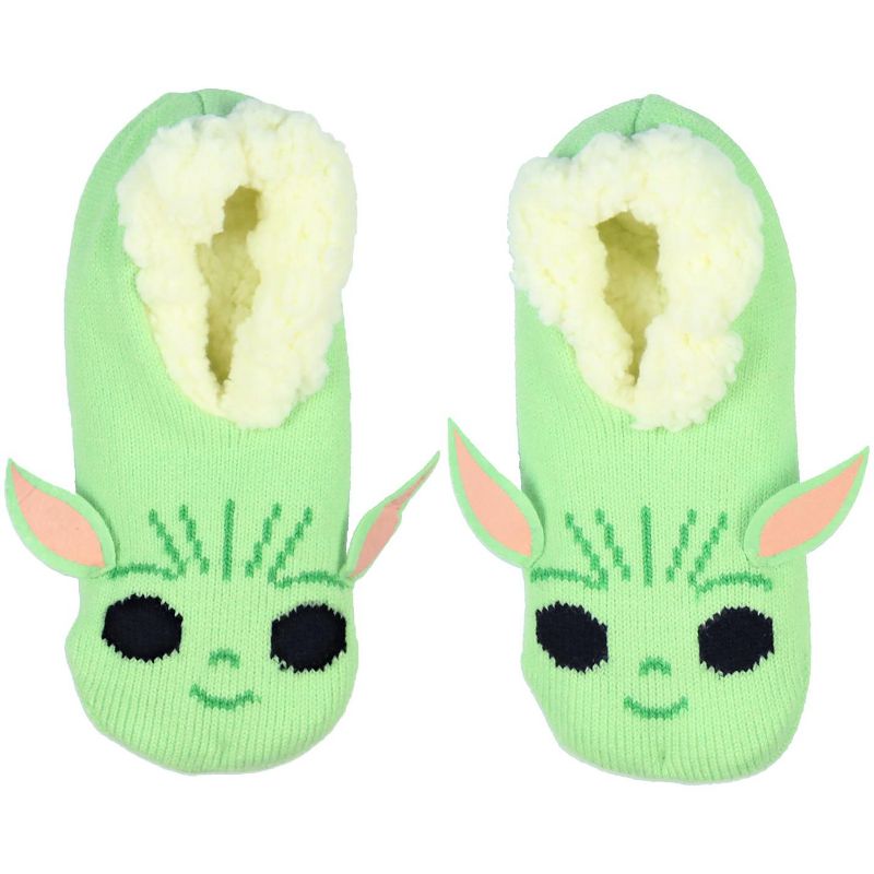 Star Wars The Mandalorian Baby Yoda Women's Slipper Socks No-Slip Sole For Women Green, 3 of 5