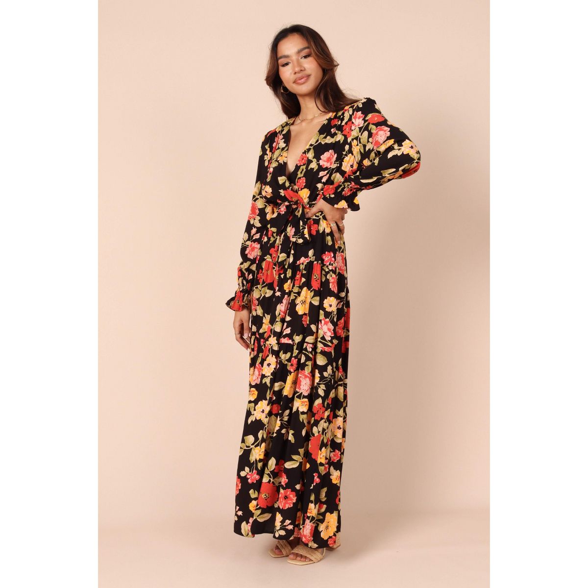 Petal and Pup Women's Wrap Jacket Maxi Dress - Black Floral S - thumbnail 6