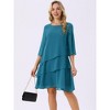 INSPIRE CHIC Women's Round Neck Semi Sheer 3/4 Bell Sleeve Asymmetrical Layered Tiered Midi Dress - 3 of 4
