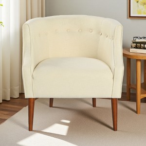 Fabric Modern Club Chair with Button-Tufted Back and Birch Wood Legs - 1 of 4