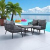 4-Piece Outdoor Conversation Set with Woven Rope U-Shaped Backrest, Acacia Wood Coffee Table, Water-Repellent Cushions - 4 of 4