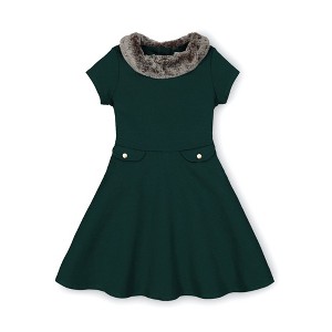Hope & Henry Girls' Fit and Flare Ponte Dress with Faux Fur, Infant - 1 of 4