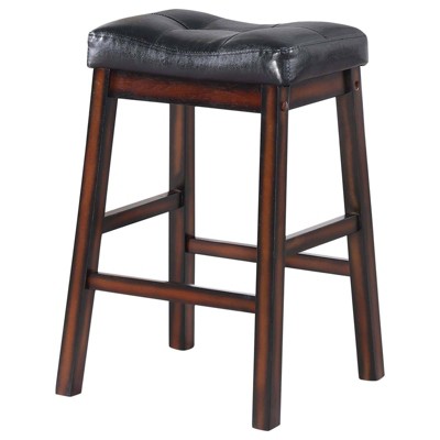 Donald Black Leather Saddle Style Counter Stools, Set of 2