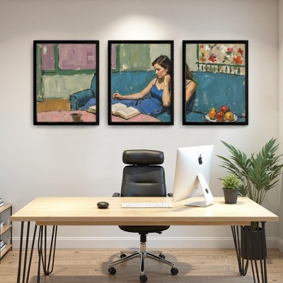 Sleek Black Triptych: 3 Panel MDF Wall Art, 30x40cm, Minimalist Design