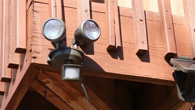 Off-White Solar Powered Dual Head LED Security Flood Light