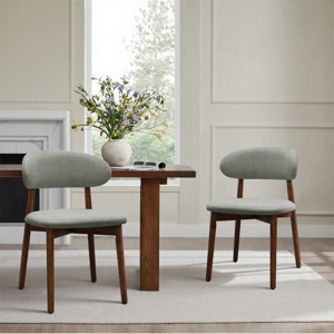 Set of 2 Upholstery Dining Chairs, Walnut Armless Wooden Dining Room Chairs with Flannel Fabric, Comfortable Kitchen Chairs - Koiai - 1 of 4