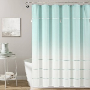 Ombre Embroidery Tassel Yarn Dyed Cotton Shower Curtain - Lush Décor - 1 of 4