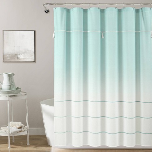 Ombre Embroidery Tassel Yarn Dyed Cotton Shower Curtain Blue - Lush Décor