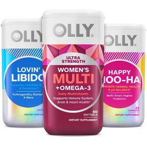 OLLY Woman’s Supplements, Ultra Strength Women’s Multi Softgels, Happy Hoo-Ha Capsules, Variety 3-Pack - 1 of 4