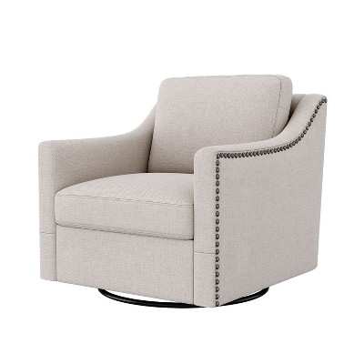 NicBex Cotton Linen Swivel Accent Chair,Upholstered Swivel Living Room Chair with Brass Nail Decorative Arm,Accent Chairs for Living Room