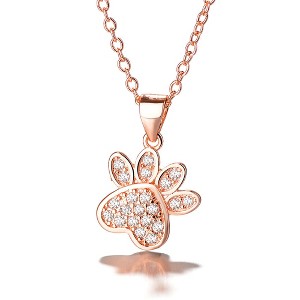 18k Rose Gold And Sterling Silver Genuine Crystal Paw Pendant Necklace - 1 of 4