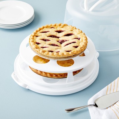 White Semi-Transparent 2-In-1 Round Cake Carrier with Handle
