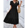 Women's Smocked V Neck Short Sleeve Dress Casual Stretchy Summer Sundress Comfortable Loose Fit - 2 of 4
