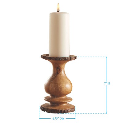 Rustic Mango Wood Pillar Candle Holder with Bark Edge