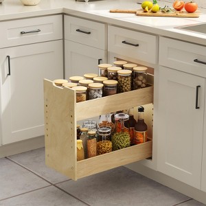 13.5” W x 18.5”H 2-Tier  Adjustable Pull Out Cabinet Organizer with Soft Close Wood Spice Rack for Narrow Cabinet - 1 of 4