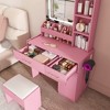 Okak Vanity Desk with LED Mirror and Power Outlet, Makeup Vanity with 3 Drawers and 7 Shelves, Vanity Set with Storage Stool for Bedroom - 4 of 4