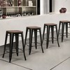 Costway Set of 4 Counter Height Backless Barstool 26'' Metal Stackable Stool w/Wood Seat - 2 of 4