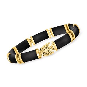 Ross-Simons Black Agate "Good Fortune" Bracelet in 18kt Gold Over Sterling Size 8.5 - 1 of 4