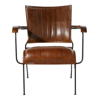 Vintage Brown Leather and Metal Accent Chair