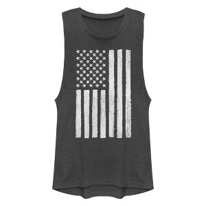 Junior's Lost Gods Distressed Black and White American Flag Festival Muscle Tee - 1 of 4