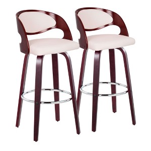 30" Faux Leather Mid-Century Modern Swivel Barstool with Open Back and Metal Footrest, Set of 2 for Kitchen - 1 of 4