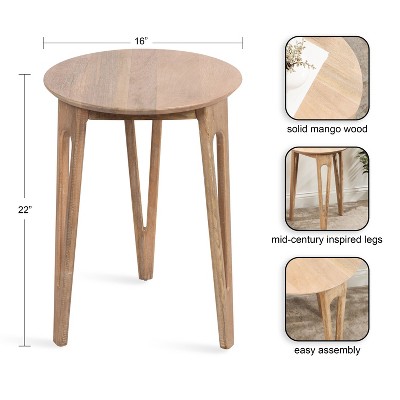 Natural Mango Wood Round Side Table with Tapered Legs
