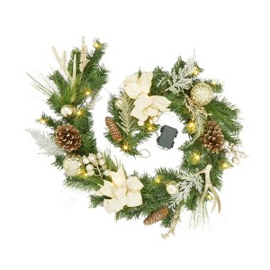 6Ft Christmas Garland, Pre-Lit Xmas Garland with Lights - Classic Christmas Theme, Battery-Powered with 8 Lighting Modes & Timer - 1 of 4