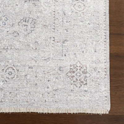 Gray Rectangular Washable Stain-Resistant Synthetic Area Rug