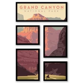 Americanflat Grand Canyon National Park Kayak 5 Piece Grid Wall Art Room Decor Set - landscape Modern Home Decor Wall Prints