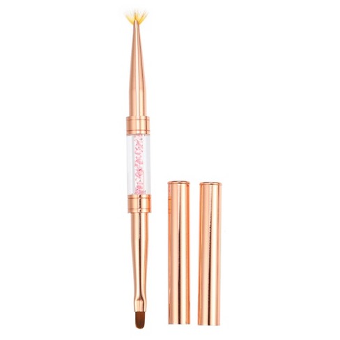 Unique Bargains Double Head Crystal Handle 7mm 7mm Drawing Brush Liner Brush Painting Pen ABS Rose Gold Tone 1 Pcs