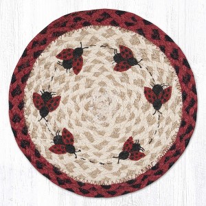 Earth Rugs Ladybug Round Trivet – 10" Garden Insect Print on Braided Natural Jute Table Mat - 1 of 3