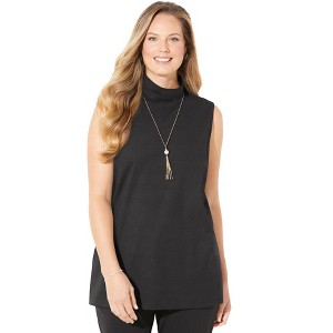 Catherines Women's Plus Size Suprema Sleeveless Turtleneck - 1 of 4