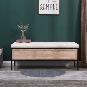 Linen Entryway Bench With Storage,Mudroom Bench,Bed Bench With Storage,End Of Bed Bench,Window Bench,Wooden Storage Bench For Living Room-Cuddlewood - 1 of 4