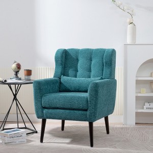 Teddy Fabric Ergonomic Accent Chair with Padded Seat and Waist Pillow, Mid-Century Lounge Armchair for Living Room - 1 of 4