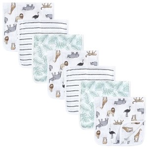 Hudson Baby Unisex Baby Muslin Burp Cloth 7pk, Modern Neutral Safari, One Size - 1 of 4