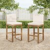 Christopher Knight Home Goleta Outdoor Acacia Wood Bar Stools with Water-Resistant Cushions and Sled Legs (Set of 2) - 2 of 4