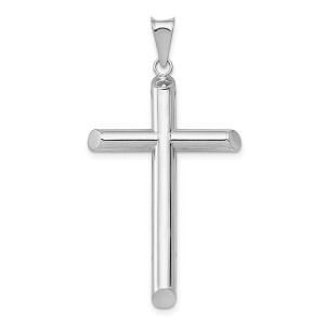 Black Bow Jewelry 14k White Gold Beveled Edge Hollow Tube Cross Pendant - 1 of 4