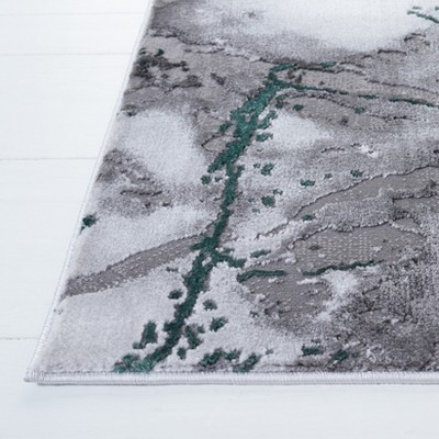 Gray and Green Abstract Hand-knotted Runner Rug