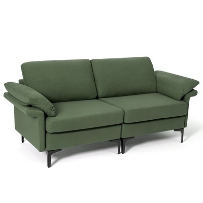 Costway Modern Loveseat Fabric 2-Seat Sofa Couch for Small Space w/Metal Legs Army Green