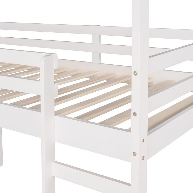 Twin Loft Bed With Slide Ladder Saving Space House Bed Frame Solid Wood Loft Bed With Guardrail, No Spring Box Needed, White, 5 of 9