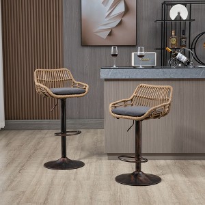 PAGED Height Adjustable Bar Stools Set of 2 Modern Rattan Swivel Counter Stools with Back and Footrest for Dining Room - 1 of 4