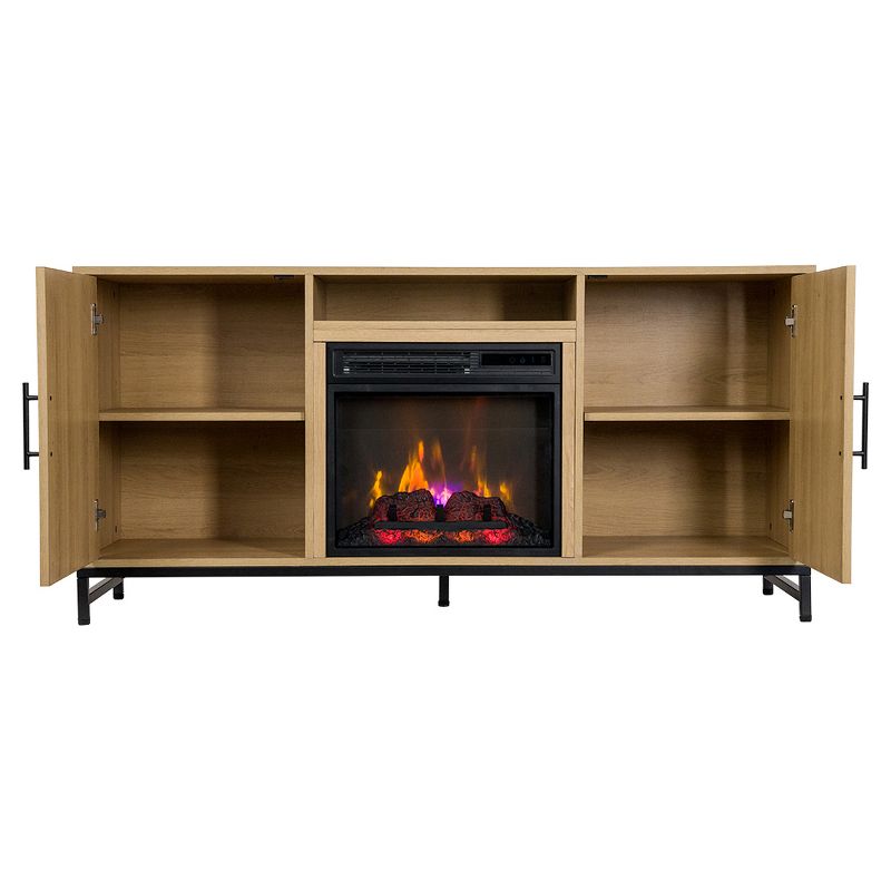 Modern Ember Rochester TV Stand, Entertainment Center, TVs up to 60", 2 Cabinets, 3 Shelves, with 18" Electric Fireplace, 5 of 10