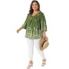 Women's Plus Size Boho Floral V Neck 3/4 Sleeve Casual Vacation Blouse - Agnes Orinda - 3 of 4