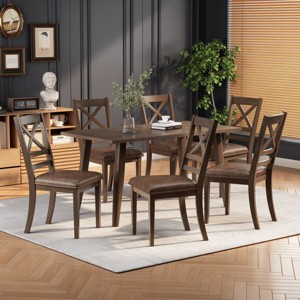 Modern Indoor 6 Seater Dining Room Table and Dining Chairs,7 Pieces Wood Farmhouse Kitchen Table and Parsons Dining Chairs Set-Cuddlewood - 1 of 4